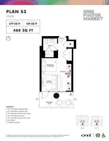 Floor plan for studio, 1 bath, 379 sqft